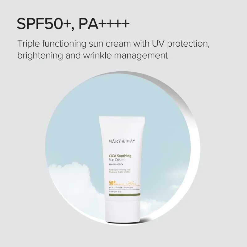 Mary&May Cica Soothing успокояващ и защитен крем SPF 50+ 50 мл.