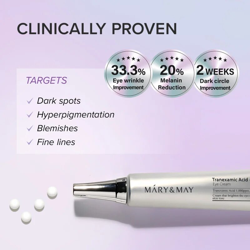 Mary&May Tranexamic Acid + Glutathione Eye Cream притивобръчков крем за околоочната зона намаляващ отоците и черните кръгове 30 гр.