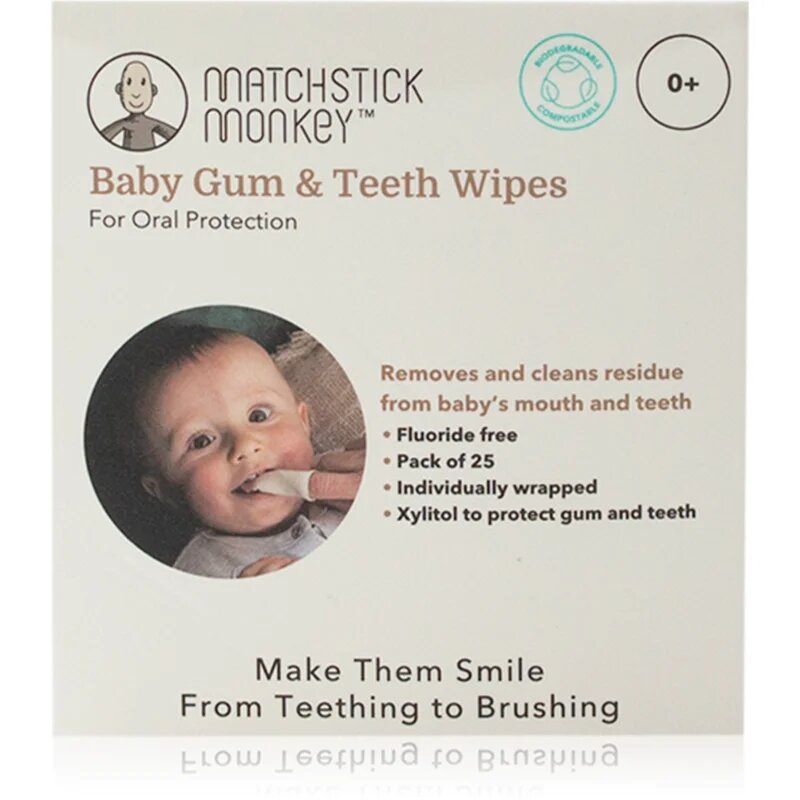 Matchstick Monkey Baby Gum & Teeth Wipes 0 m+ почистващи кърпички за зъби език и венци 1 бр.