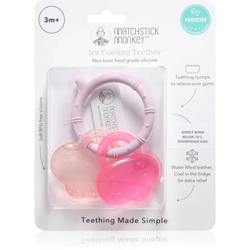 Matchstick Monkey Cooling Teether гризалка с охлаждащ ефект Pink/ Dusty Pink 3m+ 1 бр.