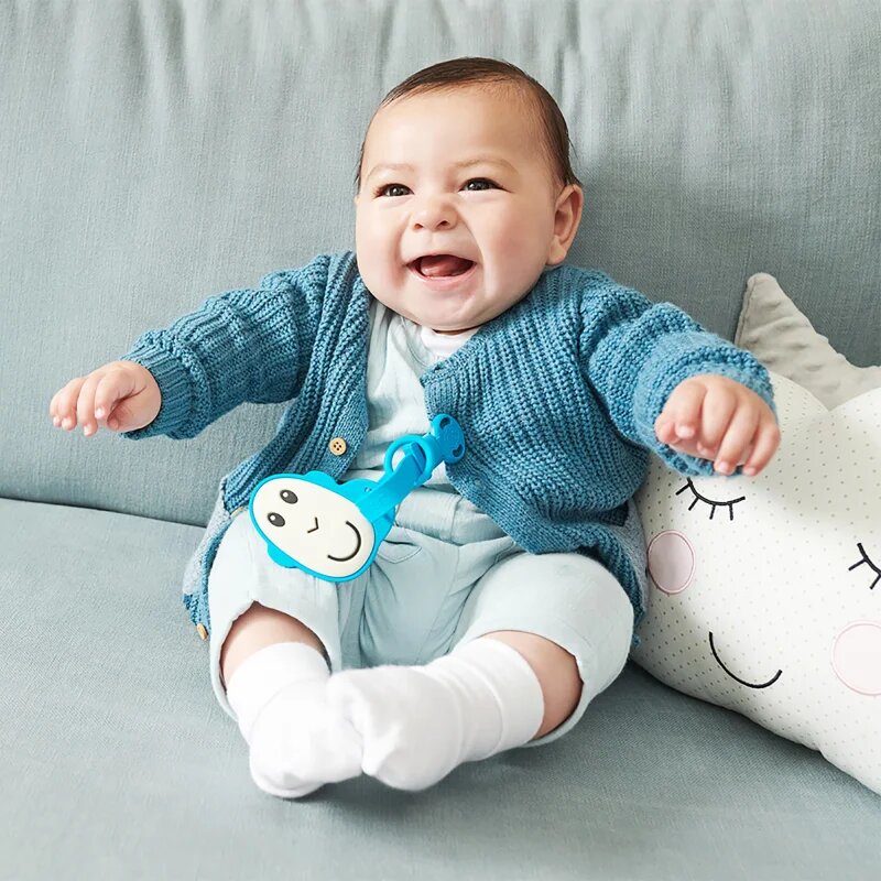 Matchstick Monkey Flat Face Teether & Soother Clip подаръчен комплект за деца Blue