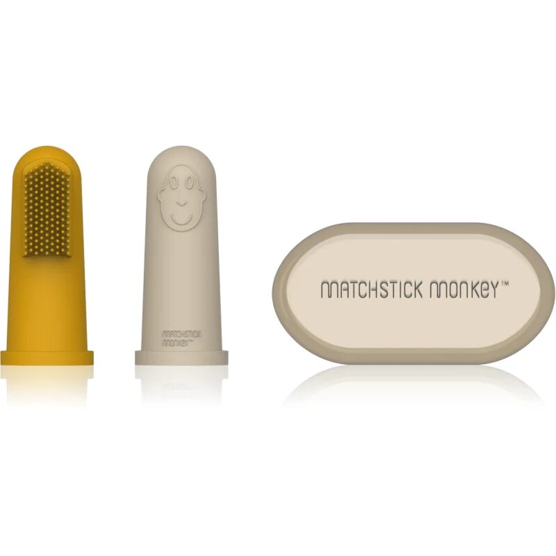 Matchstick Monkey Silicone Finger Toothbrush детска четка за зъби за върху пръст с калъфка Yellow/ Beige 2 бр.