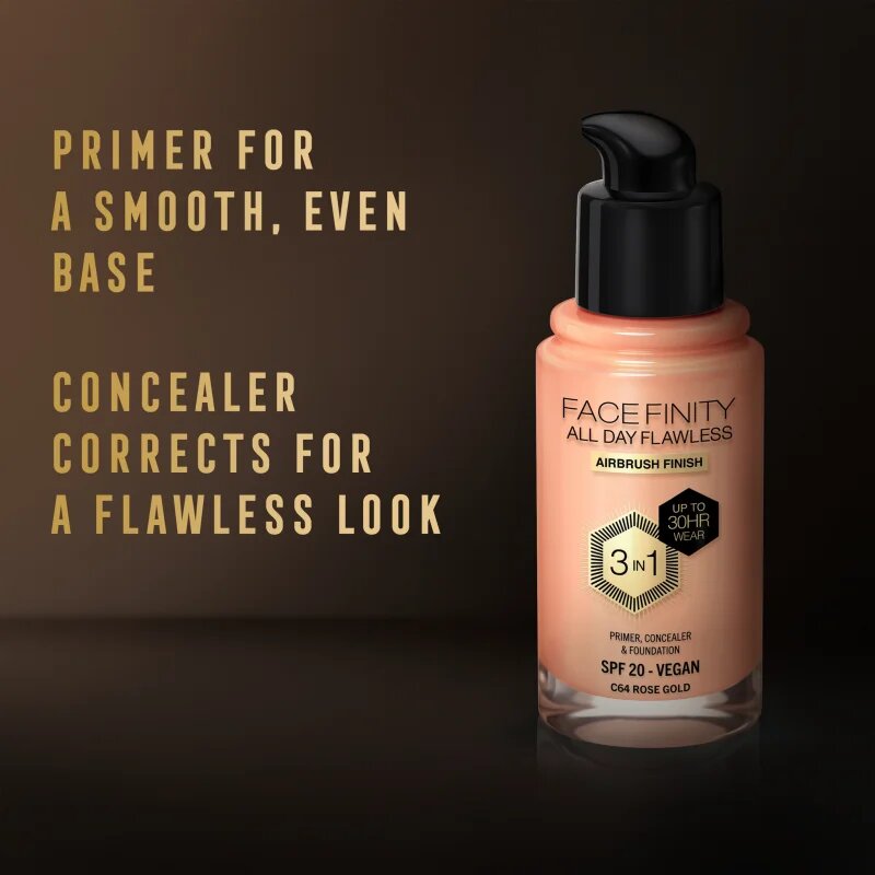Max Factor Facefinity All Day Flawless дълготраен фон дьо тен SPF 20 цвят 64 Rose Gold 30 мл.