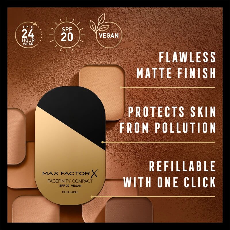 Max Factor Facefinity Refillable компактен матиращ фон дьо тен SPF 20 цвят 033 Crystal Beige 10 гр.