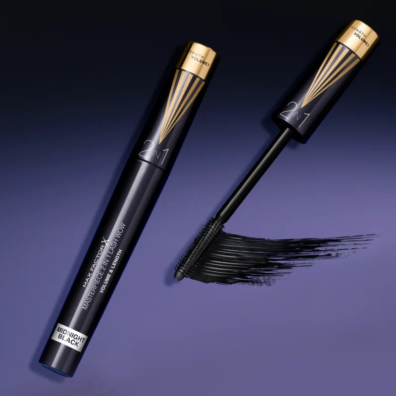 Max Factor Masterpiece Lash Wow спирала за обем и извиване на мигли 2 в 1 цвят Midnight Black 7 мл.