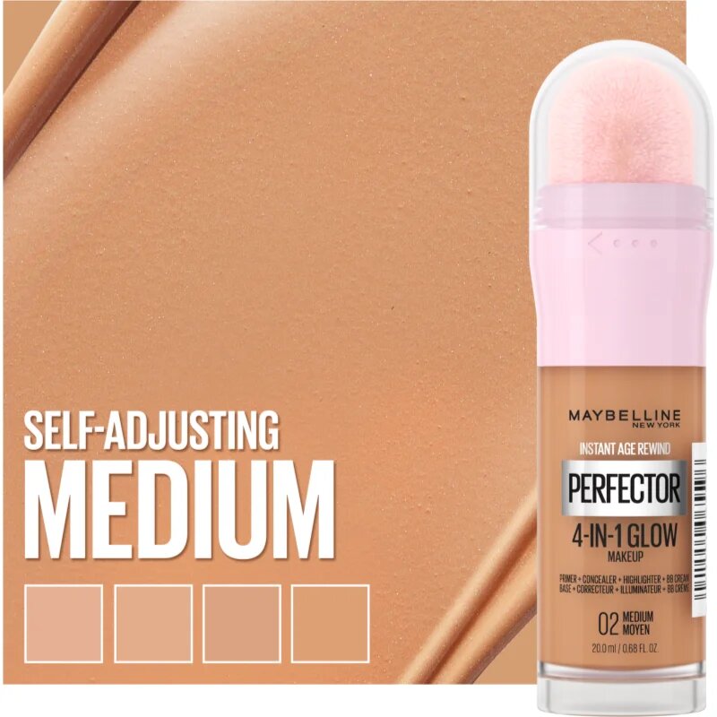 MAYBELLINE NEW YORK Instant Perfector 4-in-1 озаряващ фон дьо тен за естествен вид цвят 02 Medium 20 мл.