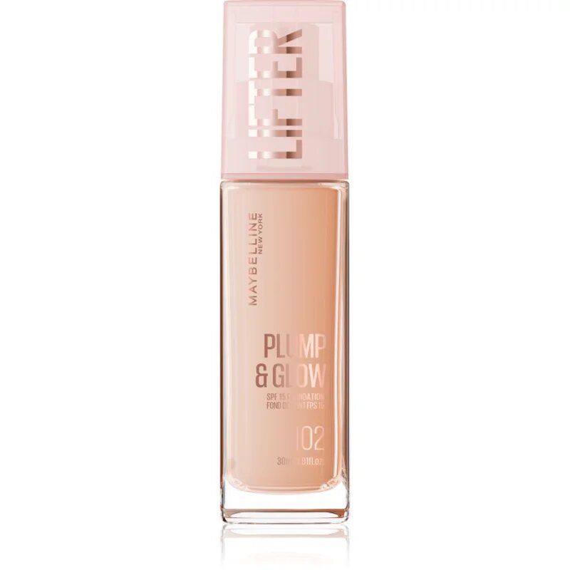 MAYBELLINE NEW YORK Lifter Plump & Glow озаряващ фон дьо тен за естествен вид цвят 102 30 мл.