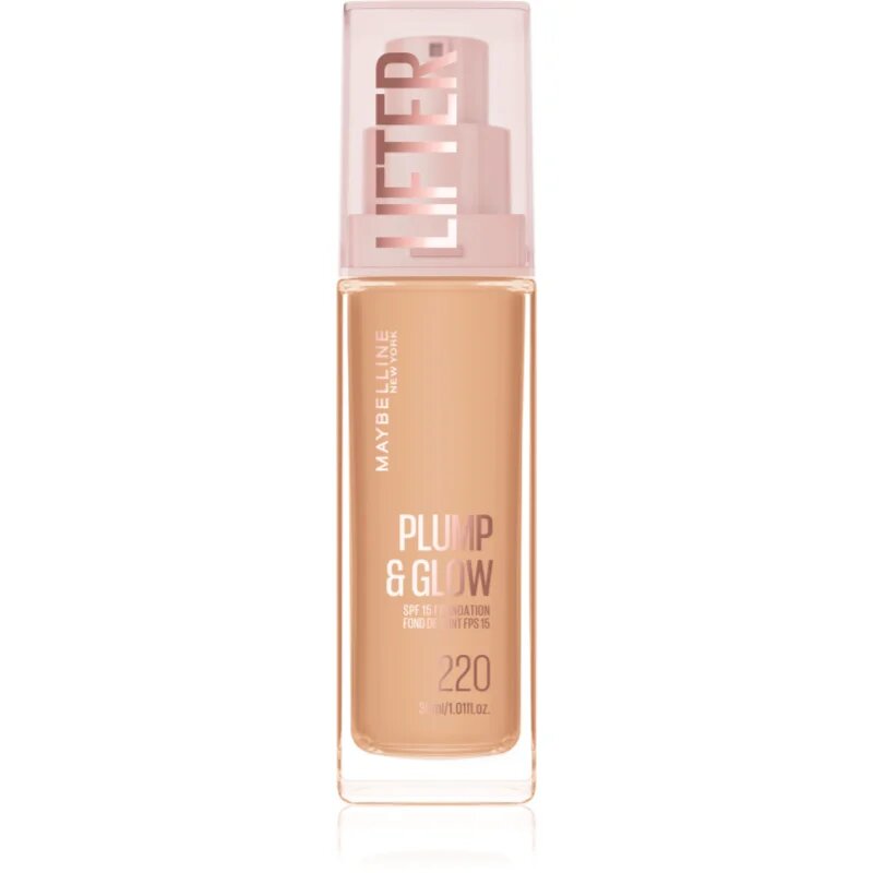 MAYBELLINE NEW YORK Lifter Plump & Glow озаряващ фон дьо тен за естествен вид цвят 220 30 мл.