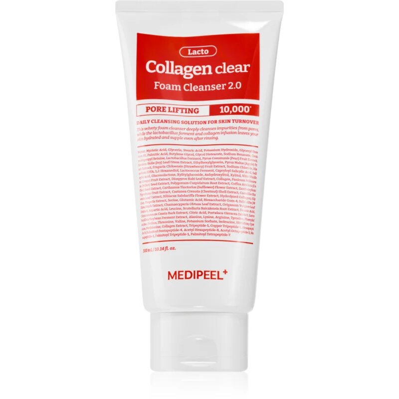 MEDIPEEL+ Red Lacto Collagen Clear Foam Cleanser 2.0 дълбокопочистваща пяна за възстановяване стегнатостта на кожата 300 мл.