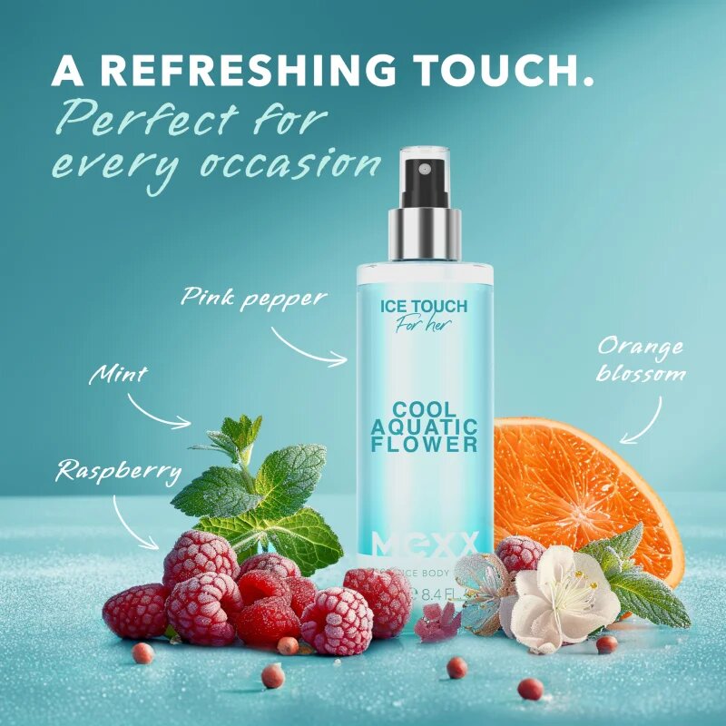 Mexx Ice Touch Cool Aquatic Flower New освежаващ спрей за тяло за жени 250 мл.