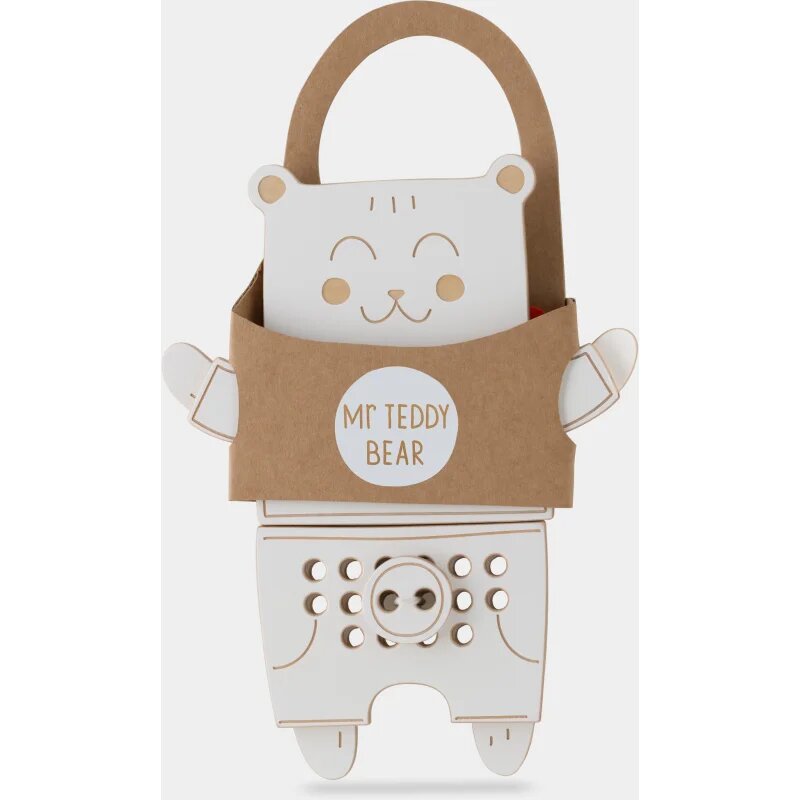 Milin Wooden Lacing Toy Mr. Teddy играчка за подреждане 22 cm x 17 cm x 07 cm 1 бр.