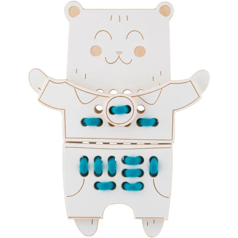 Milin Wooden Lacing Toy Mr. Teddy играчка за подреждане 22 cm x 17 cm x 07 cm 1 бр.