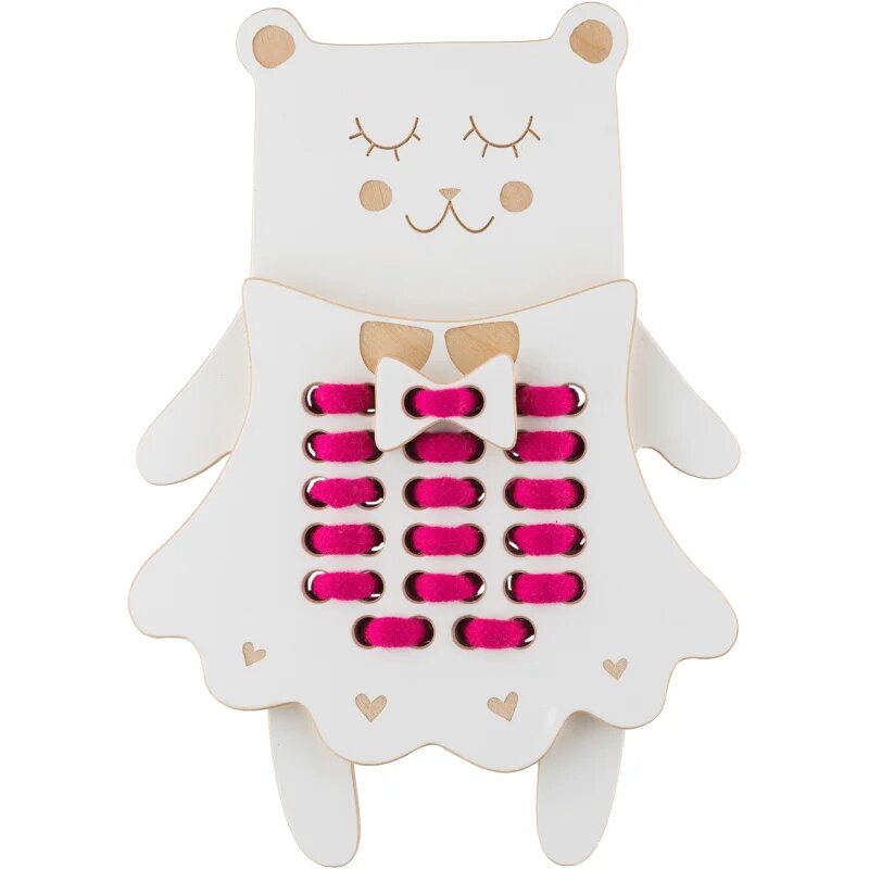 Milin Wooden Lacing Toy Mrs. Teddy играчка за подреждане 22 cm x 16 cm x 07 cm 1 бр.