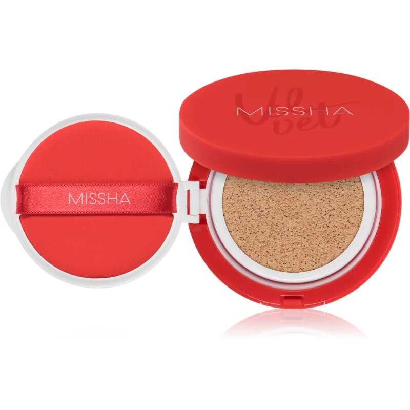 Missha Velvet Finish Cushion дълготраен грим в гъбичка SPF 50+ цвят #21 Neutral Light Beige 15 гр.