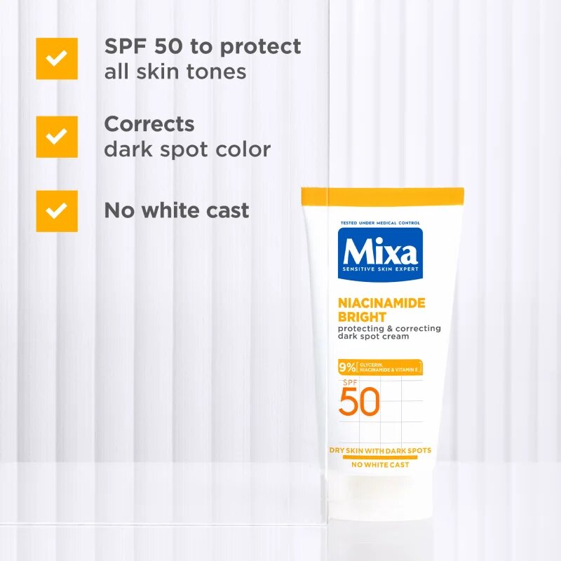 MIXA Niacinamide Bright коригиращ крем Против тъмни петна SPF 50 50 мл.