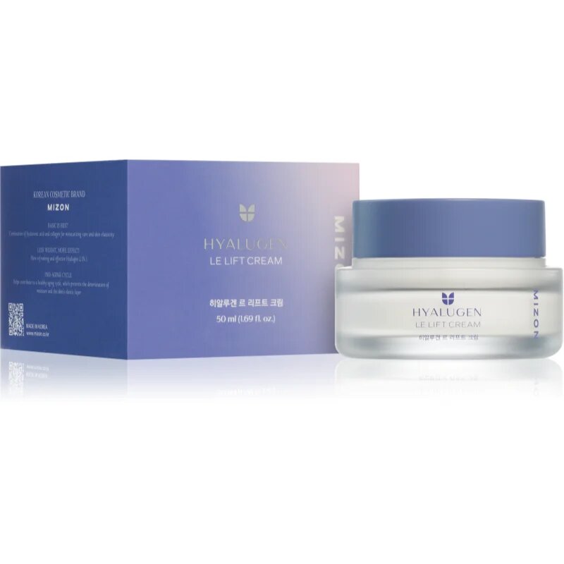 Mizon Hyalugen Le Lift Cream изглаждащ крем против бръчки за подхранване на кожата на лицето и поддържане на естествената хидратация 50 мл.