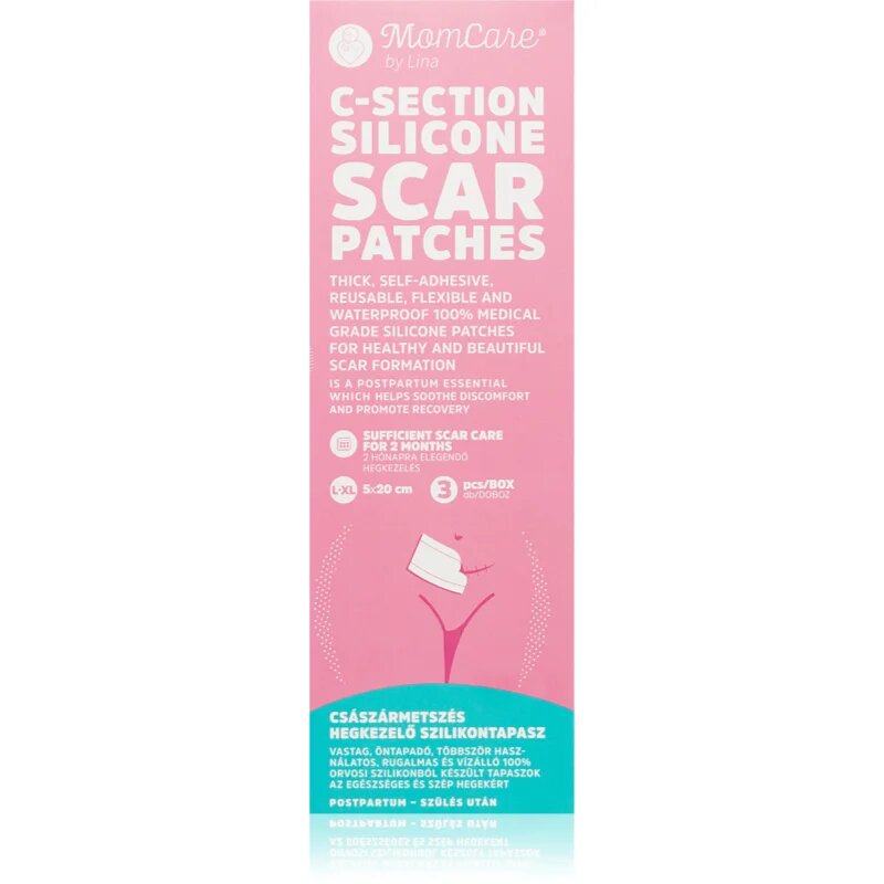 MomCare by Lina C-Section Silicone Scar Patches силиконови лепенки за рани след цезарово сечение размер L-XL 5 x 20 cm 3 бр.