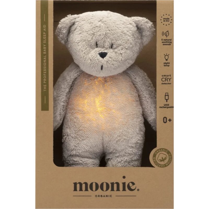 Moonie Bear 2.0 Organic Grey играчка за заспиване с мелодия 1 бр.