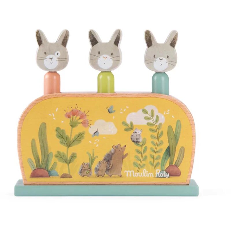 MOULIN ROTY Wooden Pop Up Toy Trois Petits Lapins изскачаща играчка 12m+ 1 бр.