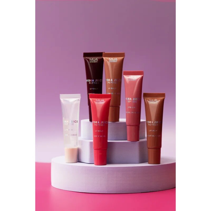 MUA Makeup Academy Hydra Juice Peptide Lip Balm хидратиращ балсам за устни за блясък аромати Coconut Sugar 10 мл.