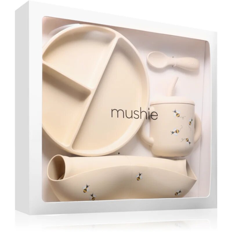 Mushie Feeding Toddler Set комплект за хранене за деца от 1 до 3 години 6m+ Bees