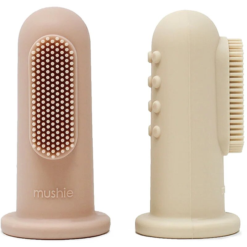 Mushie Finger Toothbrush детска четка за зъби за върху пръст Shifting Sand/Blush 2 бр.