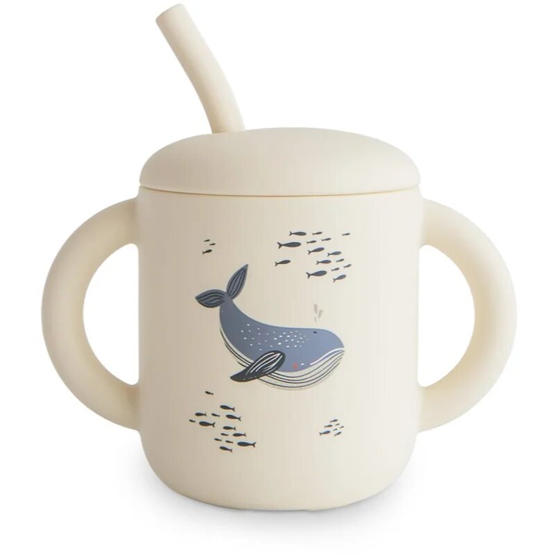 Mushie Silicone Training Cup Whales чаша със сламка 1 бр.