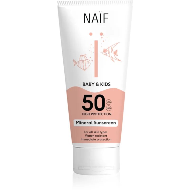 Naif Baby & Kids Mineral Sunscreen SPF 50 слънцезащитни продукти за бебета и деца SPF 50 100 мл.