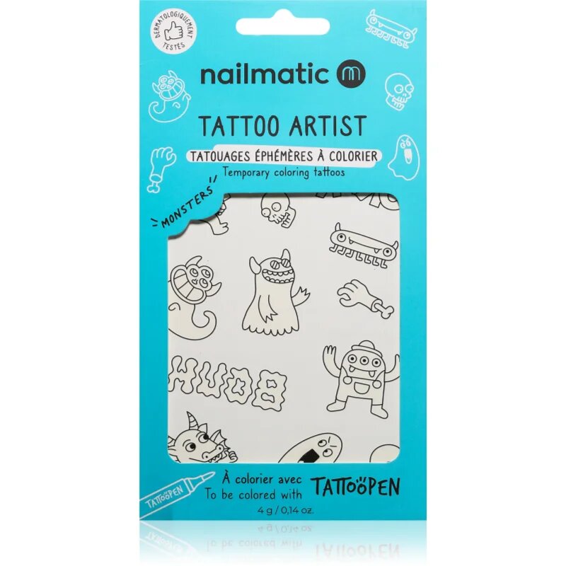Nailmatic Tattoo Artist Temporary Coloring Tattoos татуировка за деца 3 y+ Monsters 9x163 см