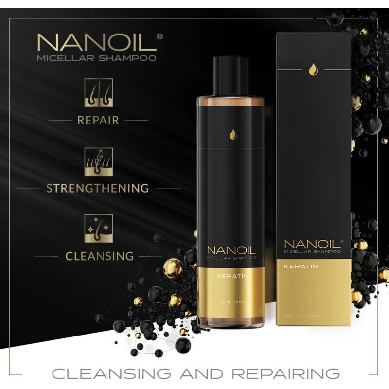 Nanoil Keratin подсилващ мицеларен шампоан с кератин 300 мл.