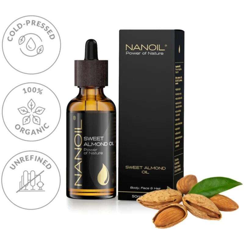 Nanoil Sweet Almond Oil бадемово олио за лице тяло и коса 50 мл.