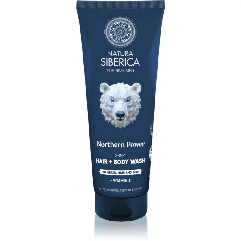 Natura Siberica Arctic Wild Northern Power почистващ гел за коса брада и тяло за мъже 200 мл.