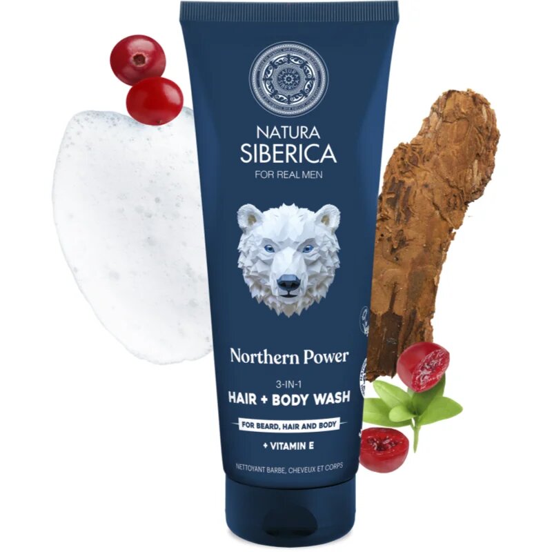 Natura Siberica Arctic Wild Northern Power почистващ гел за коса брада и тяло за мъже 200 мл.