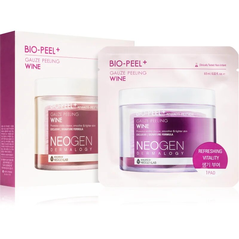 Neogen Dermalogy Bio-Peel+ Gauze Peeling Wine ексфолиращи тампони за лице за изглаждане на кожата и минимизиране на порите 8 бр.