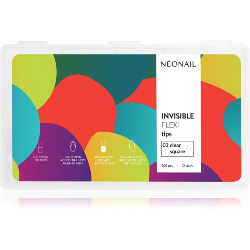 NeoNail Flexi Tips Invisible Изкуствени нокти тип 02 Clear Square 300 бр.