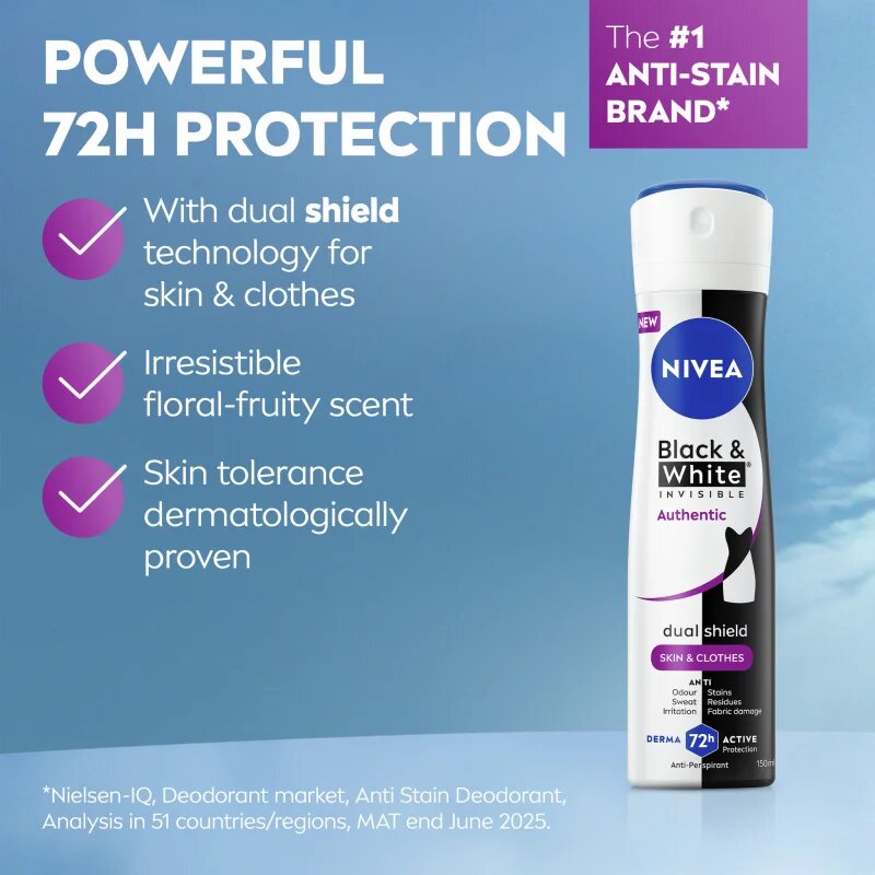 Nivea Black & White Authentic антиперспирант-спрей 72 ч. 200 мл.