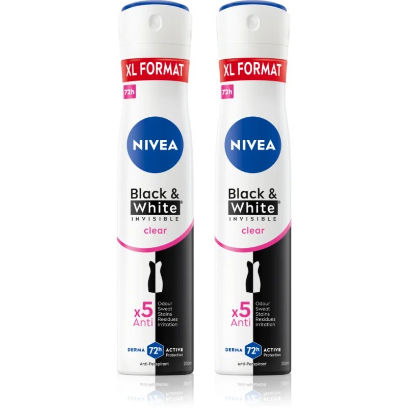 Nivea Black & White Invisible Clear антиперспирант-спрей изгодна опаковка