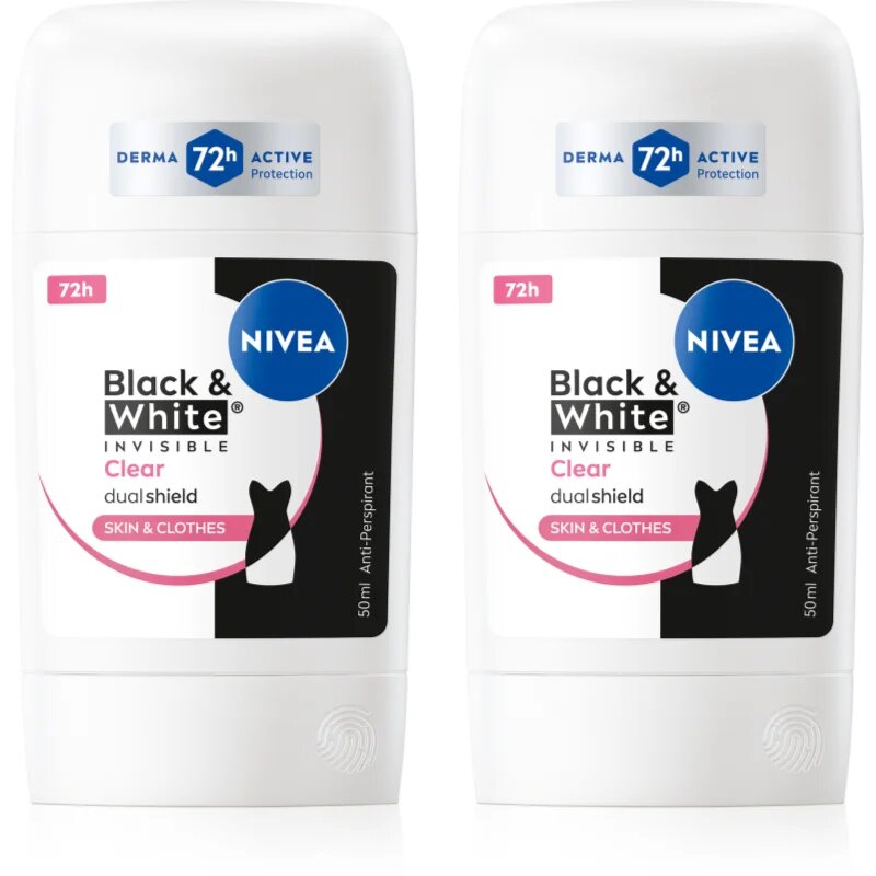 Nivea Black & White Invisible Clear твърд антиперспирант изгодна опаковка