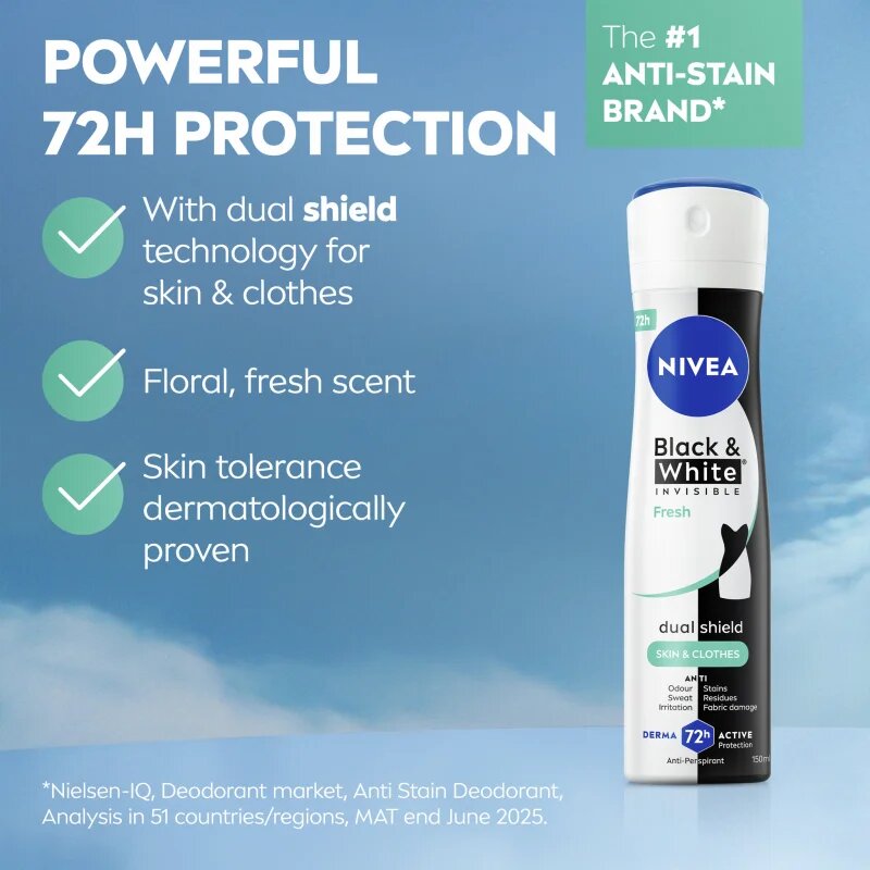 Nivea Black & White Invisible Fresh антиперспирант-спрей за жени 200 мл.