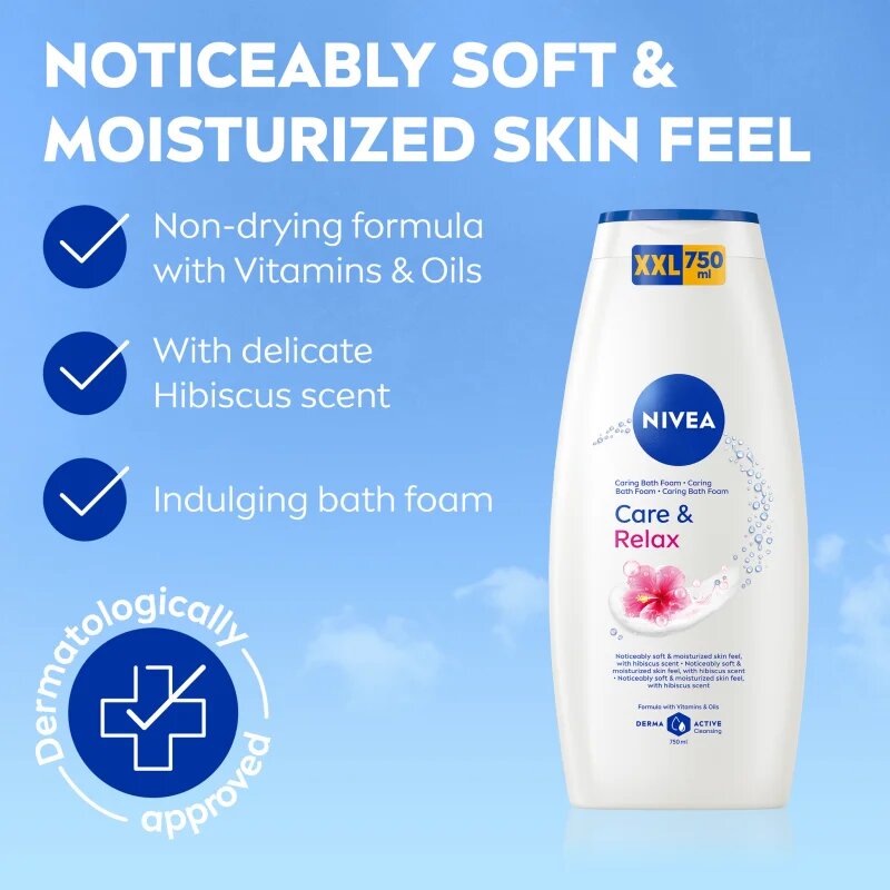 Nivea Care & Relax пяна за вана и душ гел 2 в 1 750 мл.