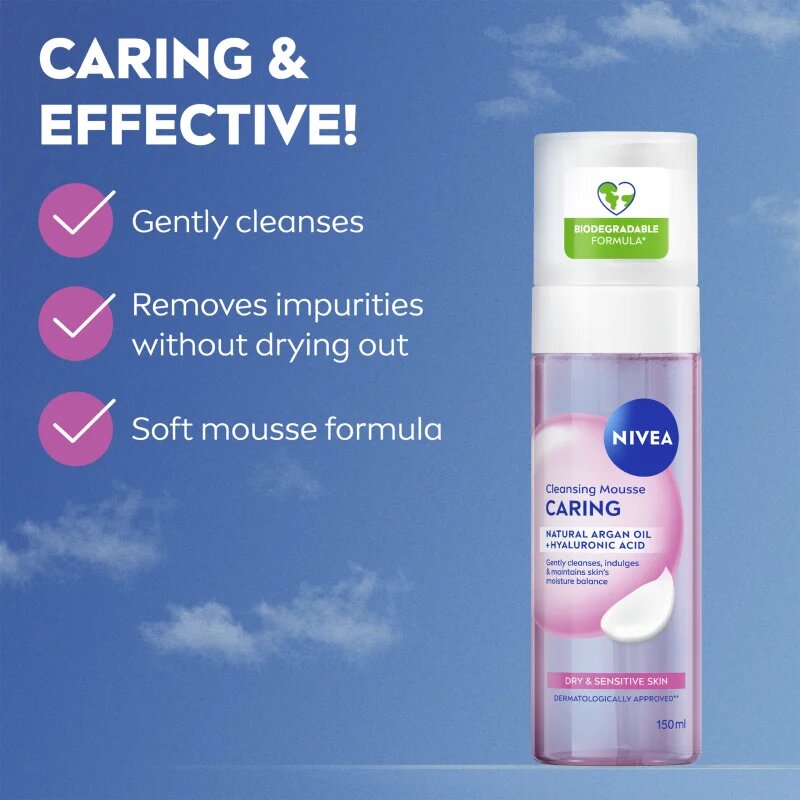 Nivea Caring почистваща пяна за лице за суха до чувствителна кожа 150 мл.