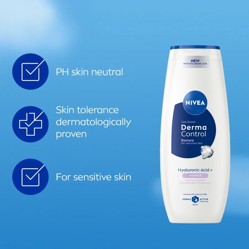 Nivea Derma Control Restore хидратиращ душ гел с хиалуронова киселина 500 мл.