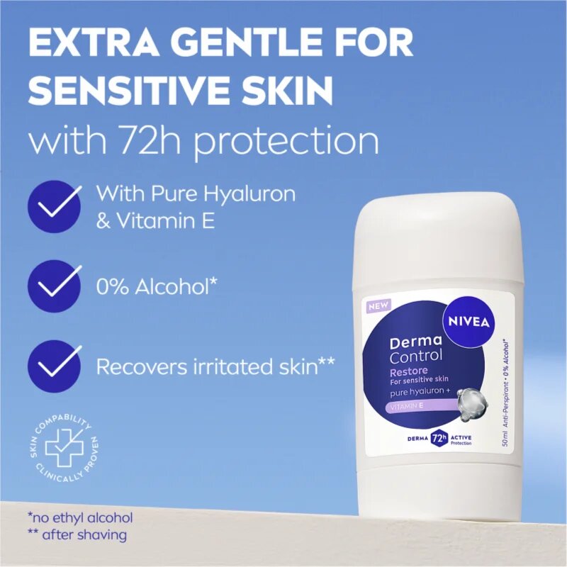 Nivea Derma Control Restore твърд антиперспирант за чувствителна кожа 50 мл.