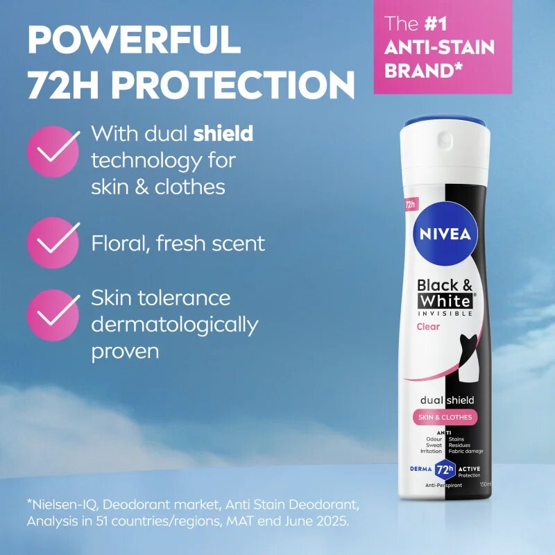 Nivea Invisible Black & White Clear антиперспирант в спрей за жени 150 мл.