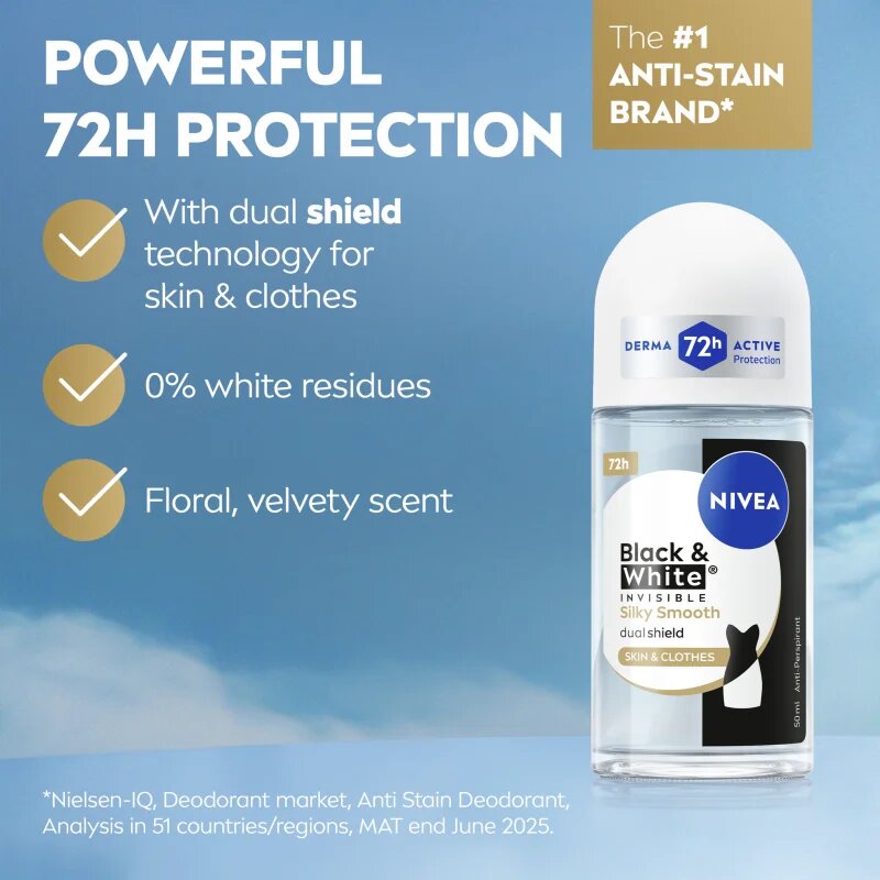 Nivea Invisible Black & White Silky Smooth рол-он и антиперспирант за жени 50 мл.