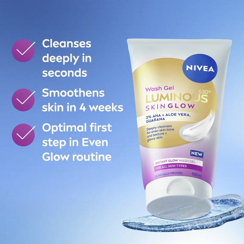 Nivea Luminous Skin Glow почистващ гел за лице за озаряване на лицето 150 мл.