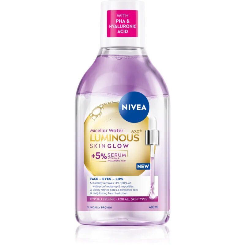 Nivea Luminous Skin Glow почистваща мицеларна вода за озаряване на лицето 400 мл.