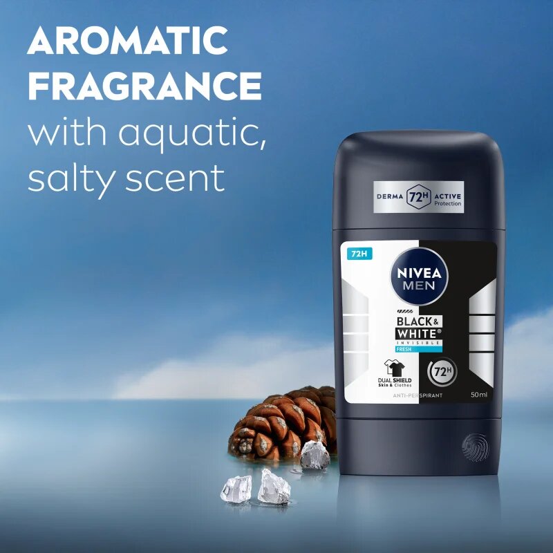 Nivea MEN Black & White Invisible Fresh твърд антиперспирант за мъже 50 мл.