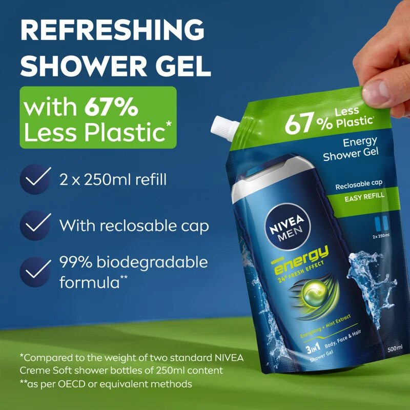 Nivea MEN Energy душ-гел за мъже пълнител 500 мл.