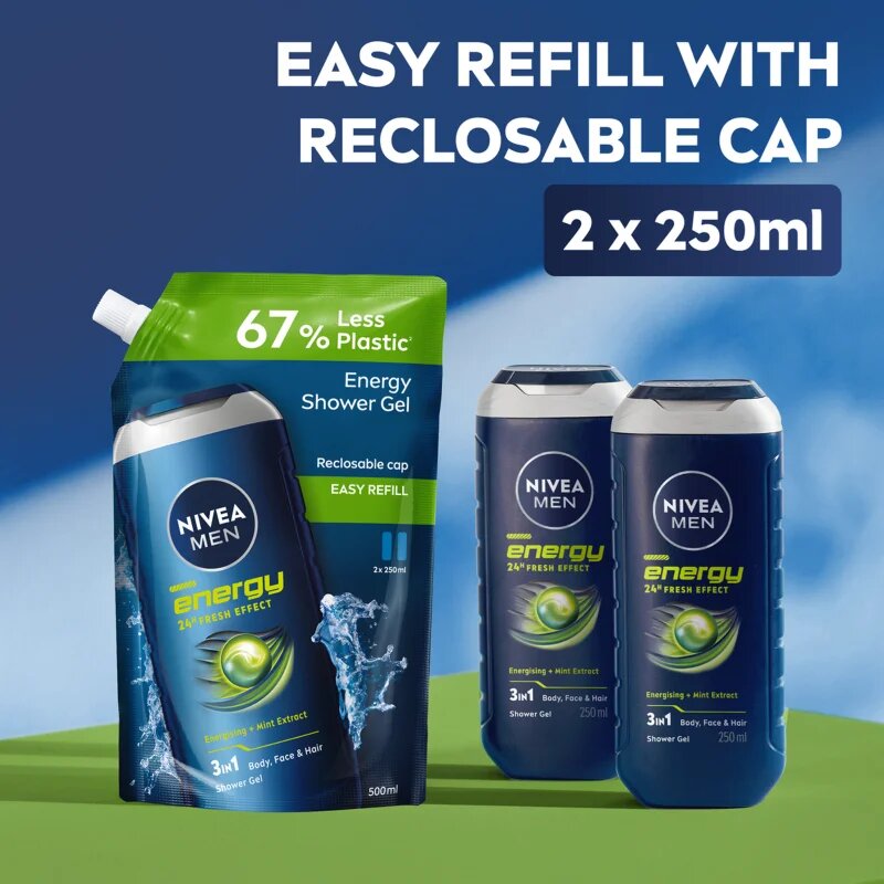 Nivea MEN Energy душ-гел за мъже пълнител 500 мл.